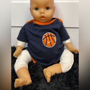 Nike Baby Boy Onesie Navy Orange Basketball Graphic Bodysuit 9–12 Months